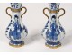 Pair small vases China porcelain white-blue women flowers Kangxi XVIII