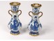 Pair small vases China porcelain white-blue women flowers Kangxi XVIII