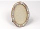 Small frame oval photo holder brass enamel flowers frame 19th century