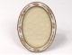 Small frame oval photo holder brass enamel flowers frame 19th century