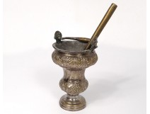 Small sprinkler with bucket to bless silver bronze palmette church XIXth century