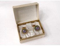 Pair crystal cufflinks Saint-Louis millefiori gilt metal XXth