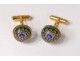 Pair crystal cufflinks Saint-Louis millefiori gilt metal XXth