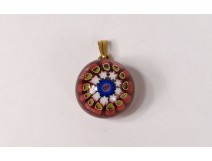 Crystal jewelry pendant Saint-Louis millefiori sulfide gold-plated XXth