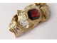 Gold plated bracelet 18K gold enamelled garnet Napoleon III gold XIXth