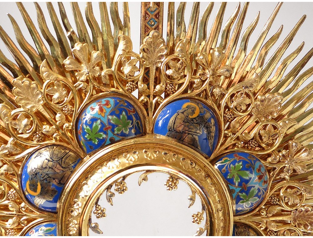 Monstrance monstrance neo-gothic silver vermeil enamels Minerve Favier ...