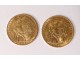 5 pieces gold 20 francs 1909 1910 1911 Rooster Marianne Chaplain Republic