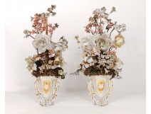 Pair of porcelain bridal vases Paris bouquets flowers Napoleon III XIXth c.