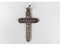 Cross of communion pendant silver solid Mane Nobiscum chalice church XIXth century