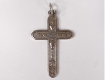 Cross of communion pendant silver solid Mane Nobiscum chalice church XIXth century