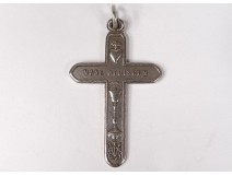 Cross of communion pendant silver solid Mane Nobiscum chalice church XIXth century