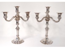 Pair candelabra 4 fires silver solid Minerva goldsmith Tetard Brothers XXème