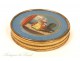 Round box decorated with a set under glass, elegant young woman, nineteenth