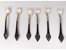 6 caviar spoons carved horn mother of pearl silver metal spoons 19th century