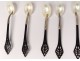 6 caviar spoons carved horn mother of pearl silver metal spoons 19th century