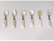 6 caviar spoons carved horn mother of pearl silver metal spoons 19th century