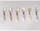 6 caviar spoons carved horn mother of pearl silver metal spoons 19th century