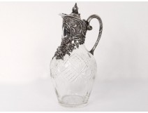 Ewer crystal cut silver metal cherubs flowers Art Nouveau XIXth