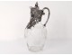 Ewer crystal cut silver metal cherubs flowers Art Nouveau XIXth