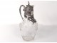 Ewer crystal cut silver metal cherubs flowers Art Nouveau XIXth