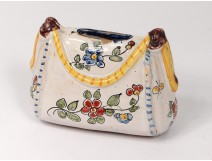 Piggy bank faience Desfour Fourmaintraux handbag flowers nineteenth century