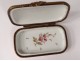 Small pill box porcelain Limoges flowers brass gilding twentieth century