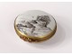 Small pill box porcelain Limoges flowers brass gilding twentieth century