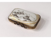 Small pill box porcelain Limoges flowers brass gilding twentieth century