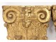 Pair Corinthian capitals pilaster carved wood gilded acanthus XVII