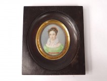 Miniature painted portrait young woman lace diadem Nineteenth Restoration