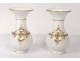 Pair of white opaline vases enamelled gilt locket Napoleon III nineteenth