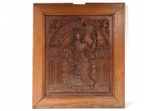 Carved wood panel Haute Epoque Virgin and Child columns XVIIth century