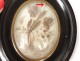 Work of hair frame oval miniature souvenir flowers Napoleon III nineteenth