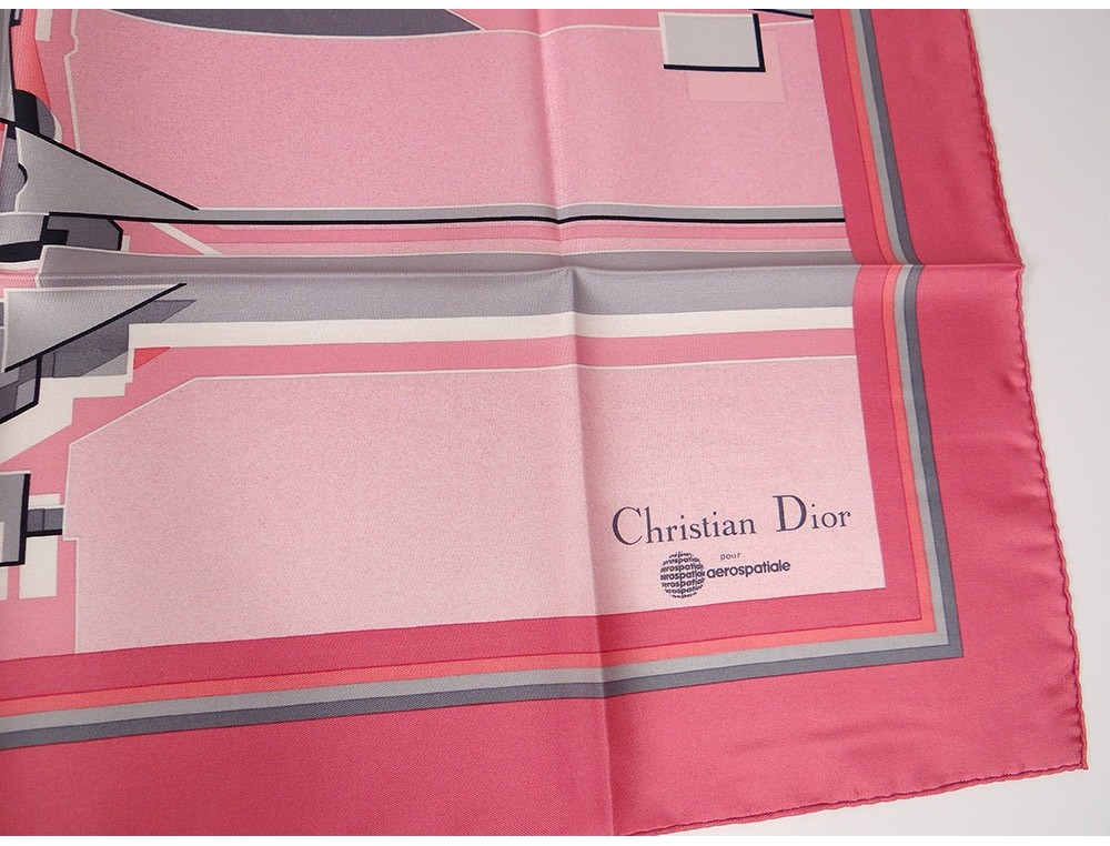Silk square scarf Christian Dior Aerospace vintage collection pouch