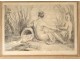 Engraving nude women bathers naiads Source of ap. Watteau eighteenth century