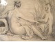 Engraving nude women bathers naiads Source of ap. Watteau eighteenth century