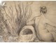 Engraving nude women bathers naiads Source of ap. Watteau eighteenth century