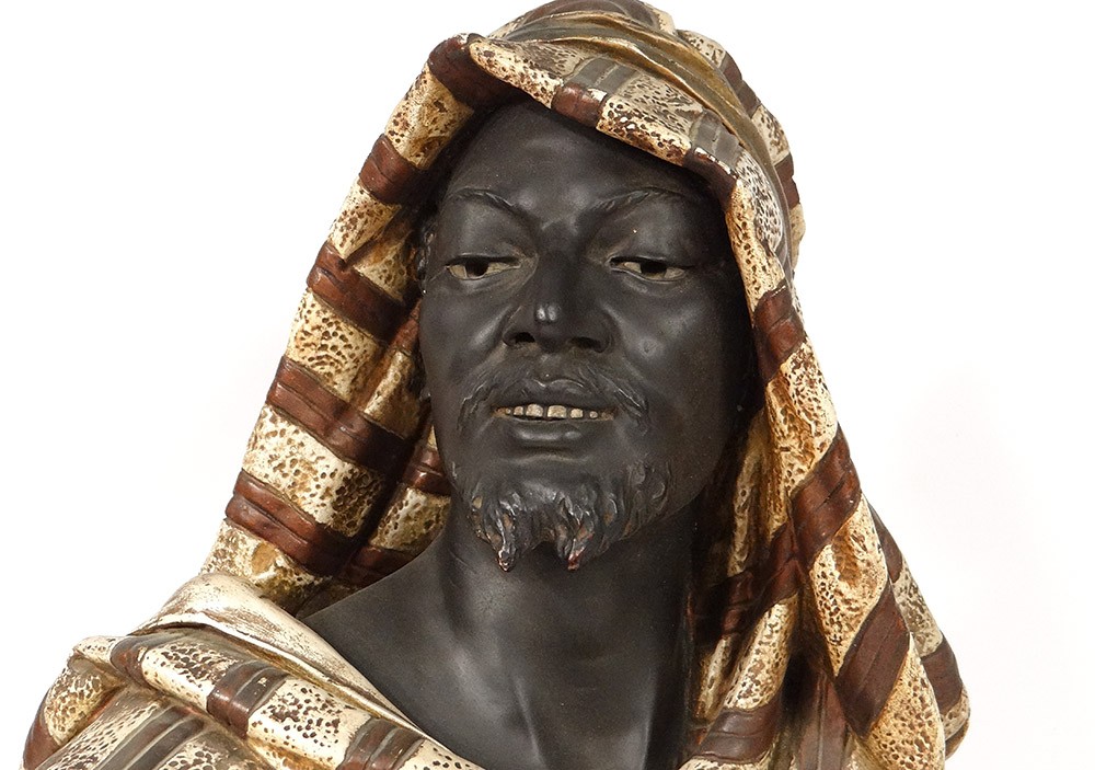 Sculpture buste orientaliste homme noir B douin turban  