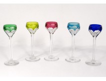 5 glasses porto crystal cut color Saint-Louis model Bristol twentieth