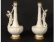 Pair vases soliflores gilt bronze biscuit women flowers Art Nouveau XIXth