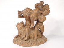 Terracotta sculpture group putti Cherub Bacchus goat Clodion nineteenth