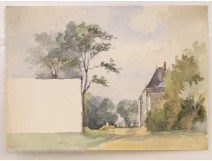 Morbihan Brittany Castle watercolor twentieth