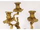 Pair candelabra 3 lights Louis XV rococo gilt bronze candlesticks nineteenth