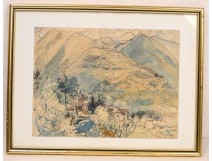 Watercolor mountain landscape drawing Diverly twentieth