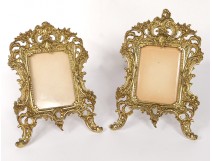 Pair of picture frames Louis XV gilded bronze rocaille foliage nineteenth