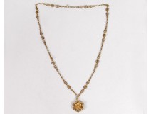 Necklace chain pendant solid gold 18 carats pearl flower 14,80gr gold twentieth