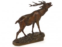 Bronze sculpture Charles Valton Stag animal sculptor slab nineteenth