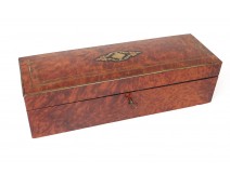 Glove box amboine wood blackened brass marquetry Napoleon III 19th