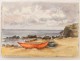 Watercolor seaside beach and boats Britain twentieth