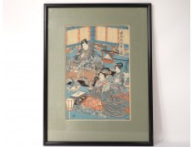 Japanese print Ukiyo-e Kunisada Utagawa Toyoshi III nineteenth samourai Oiran